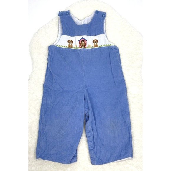 Anavini Other - Anavini Hand Smocked Jon Jon Embroidered Tan Dogs Romper Size 2 Corduroy Longall
